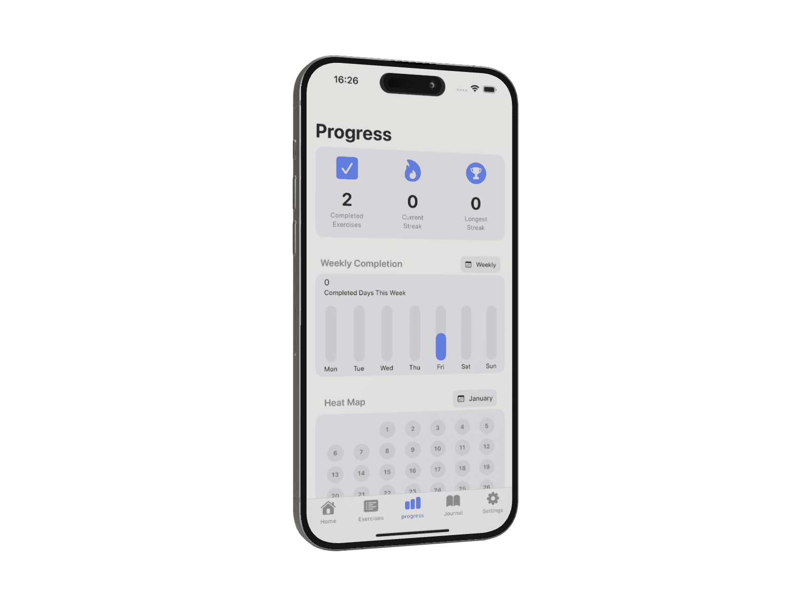 Progress tracking interface mockup